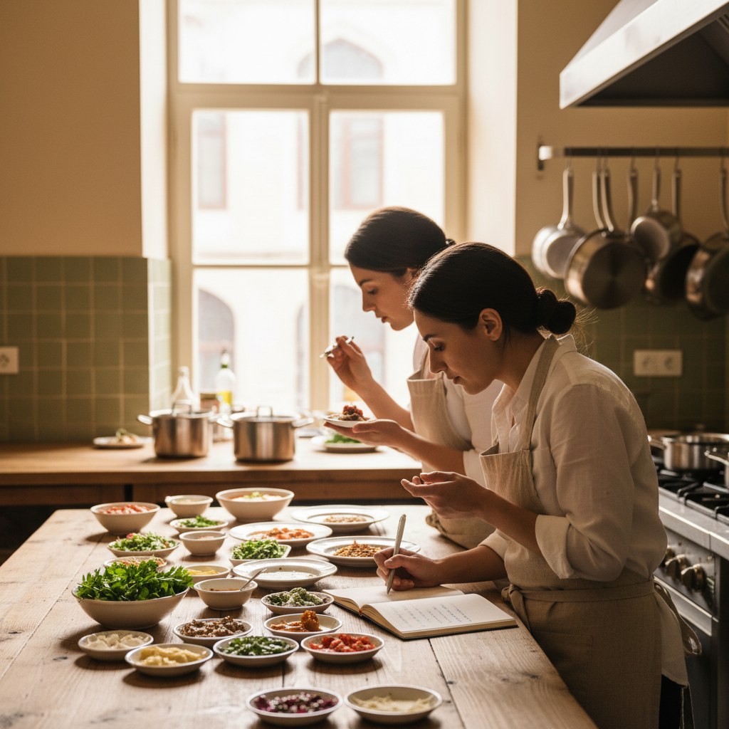 menukur mutfağında ekip üyeleri tarif çalışırken